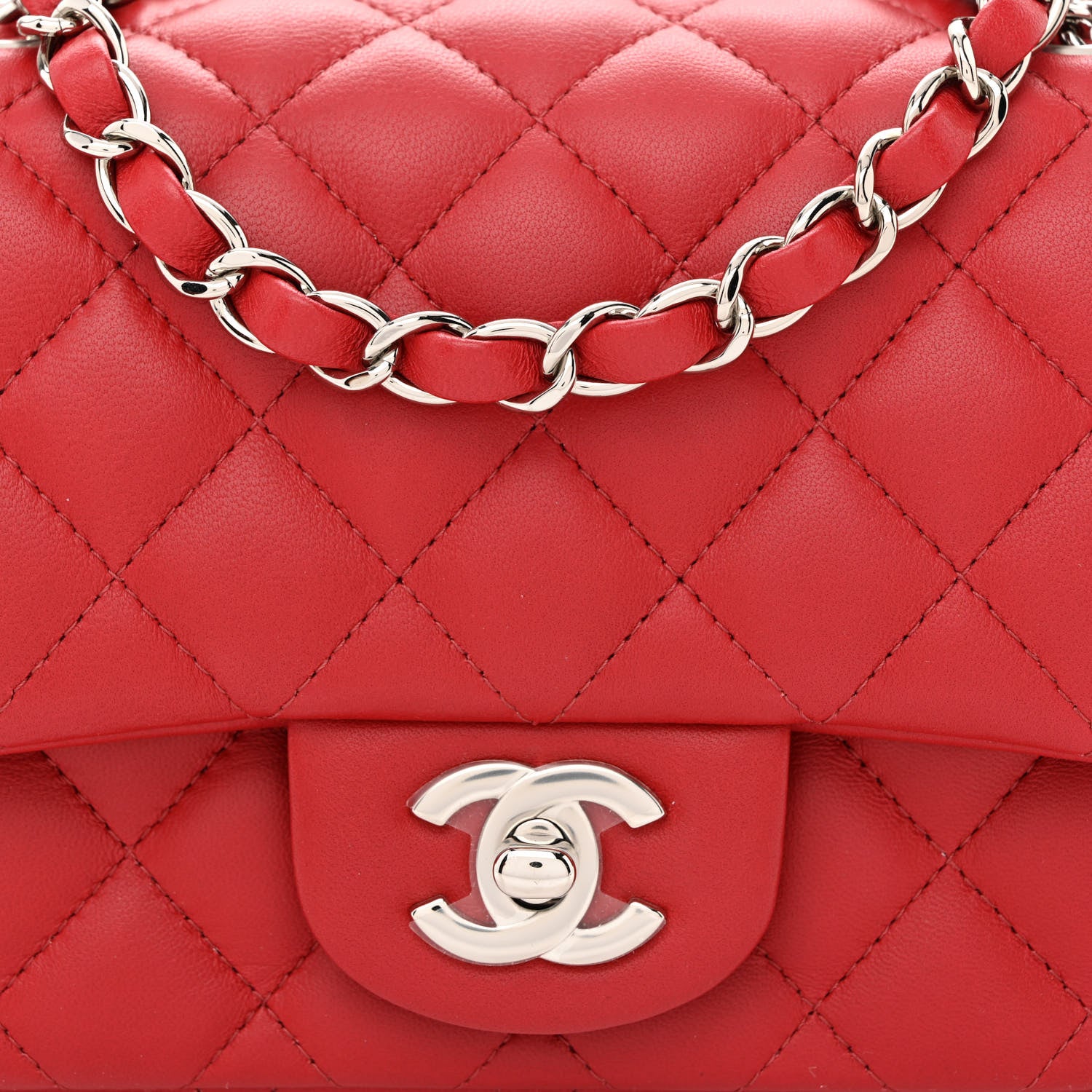 Chanel Lambskin Quilted Mini Square Flap Red 8 of 10