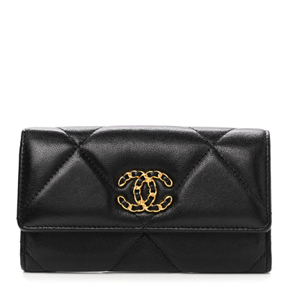 Chanel Shiny Goatskin Quilted Chanel 19 Flap Wallet Black 1 of 10