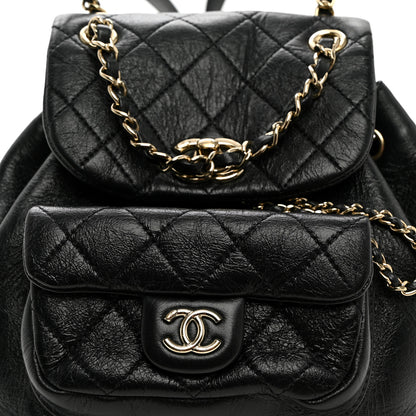 Chanel Glazed Aged Calfskin Quilted Small Duma Drawstring Backpack Black 8 of 10