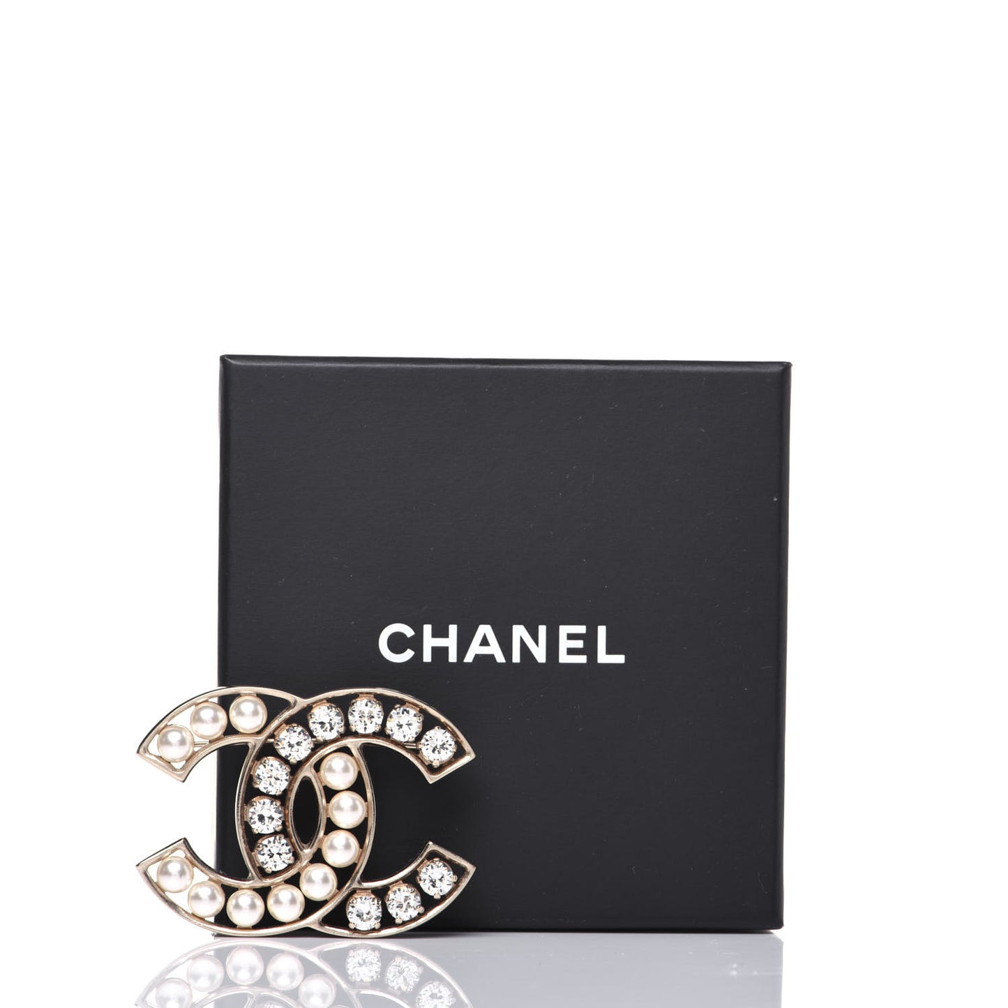 Pearl Crystal CC Brooch Silver