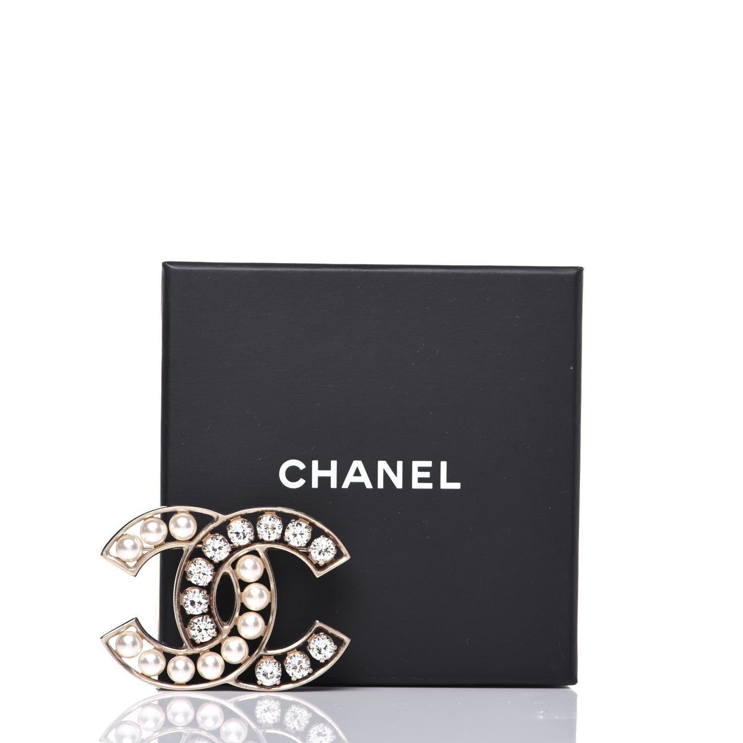 Chanel Pearl Crystal CC Brooch Silver 7 of 7