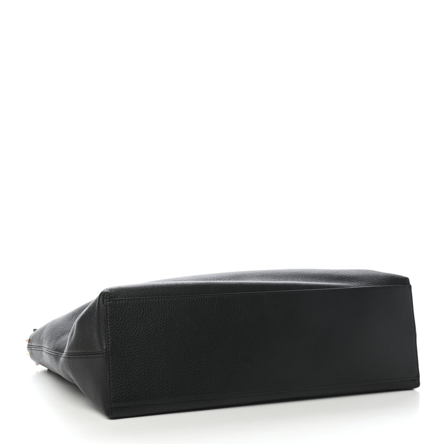 Grained Calfskin Rockstud Shoulder Tote Black