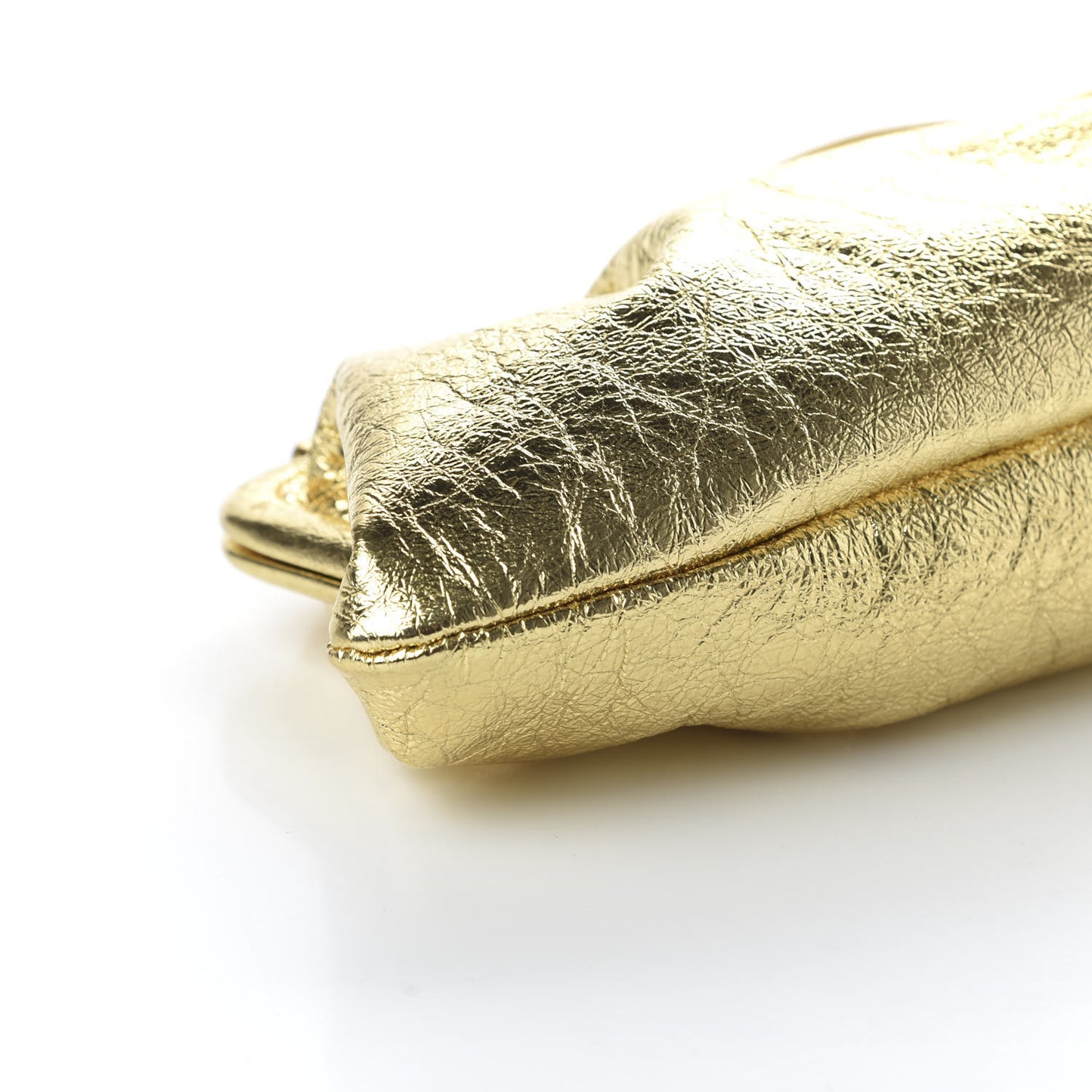 Metallic Textured Calfskin Logo XL Cloud Clutch Gold