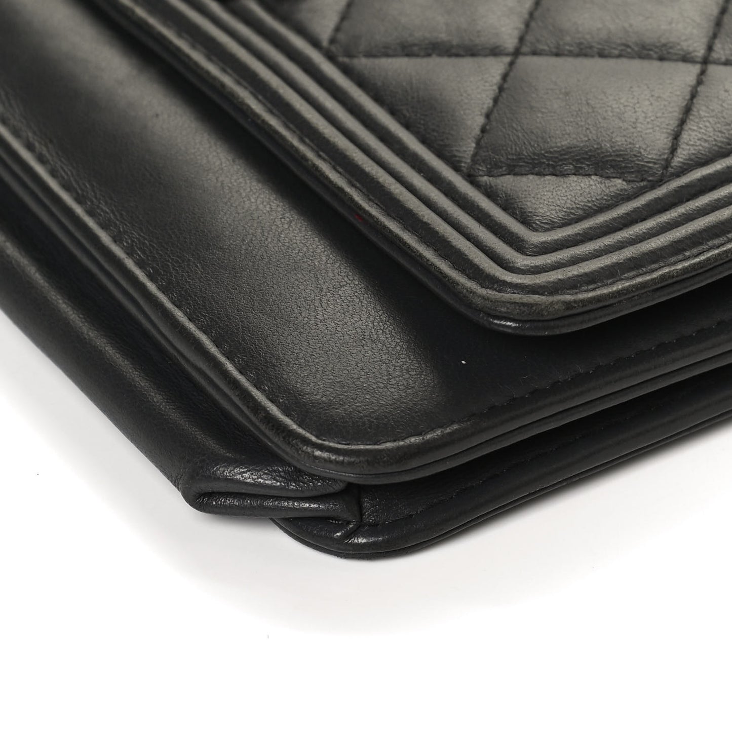 Calfskin Quilted Boy Wallet On Chain WOC Grey