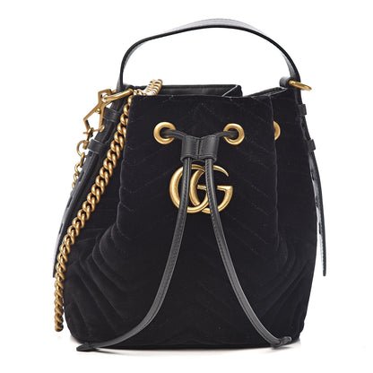 Gucci Velvet Matelasse GG Marmont Bucket Bag Black 1 of 10