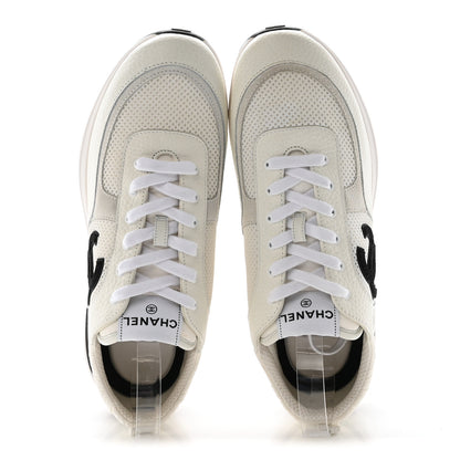 Chanel Calfskin Mesh Suede CC Sneakers 45 White Black 2 of 8