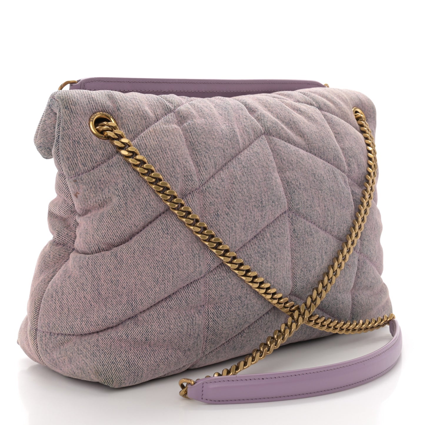 Denim Quilted Medium Loulou Puffer Monogram Chain Satchel Bleached Lilac