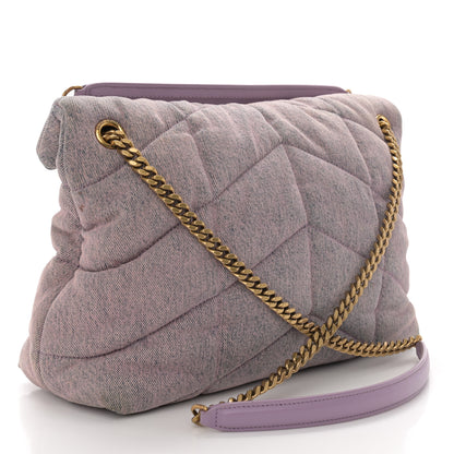 Saint Laurent Denim Quilted Medium Loulou Puffer Monogram Chain Satchel Bleached Lilac 3 of 11