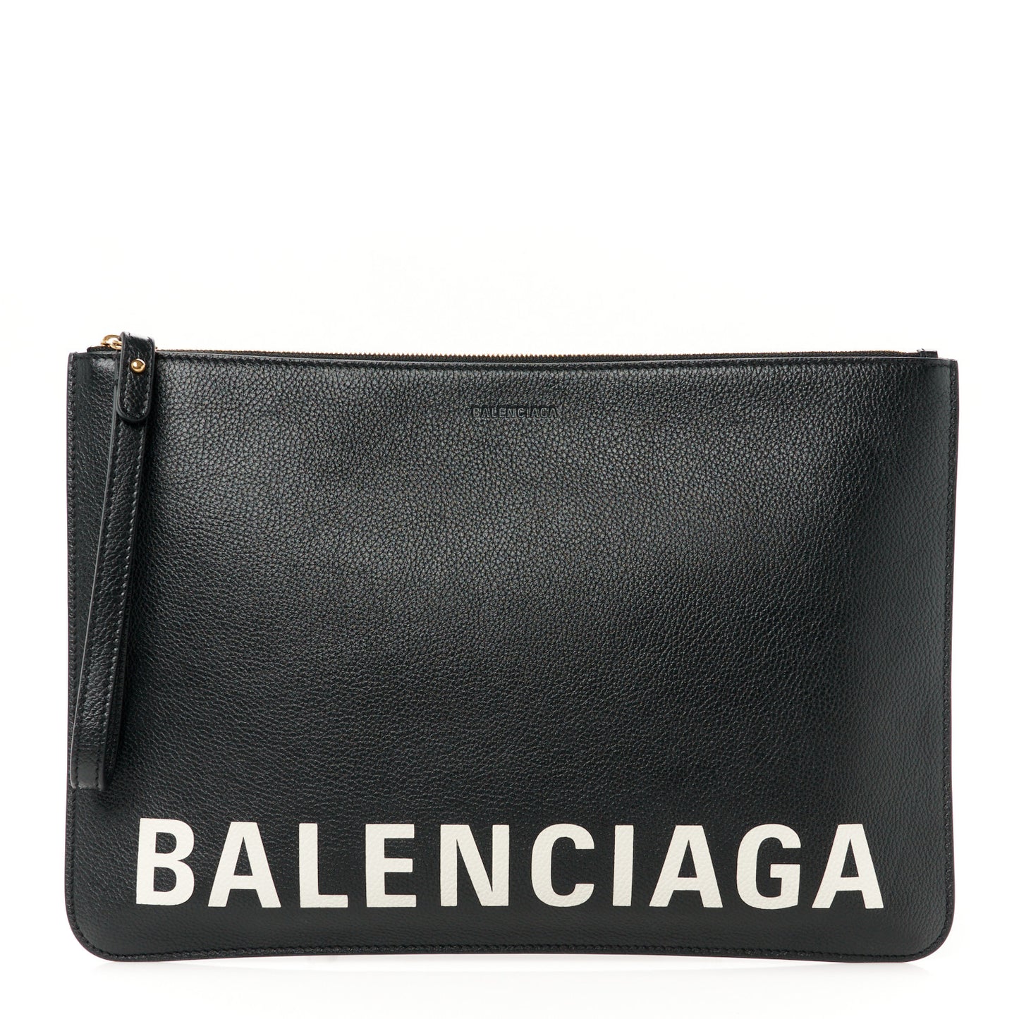 Calfskin Logo Medium Cash Pouch With Handle Black White