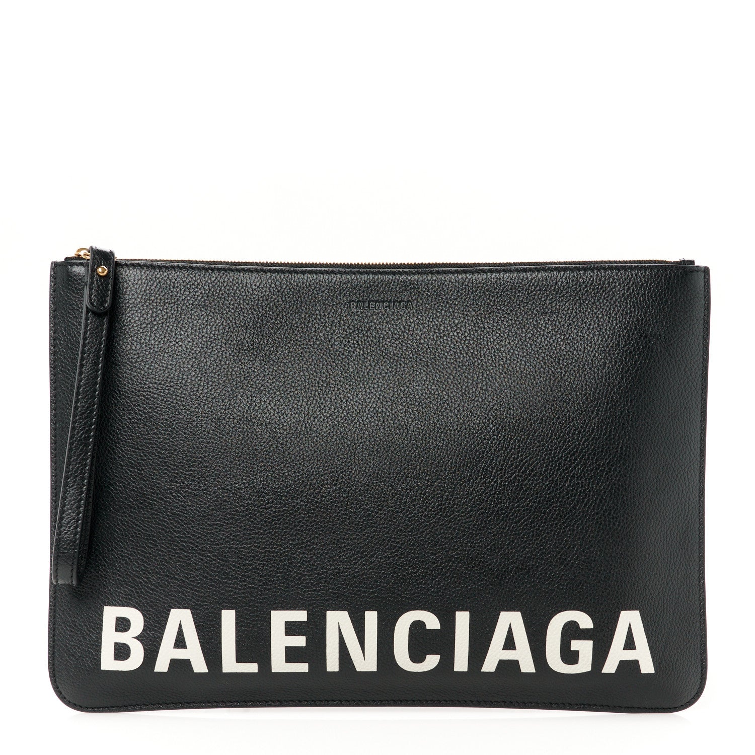 Balenciaga Calfskin Logo Medium Cash Pouch With Handle Black White 1 of 9