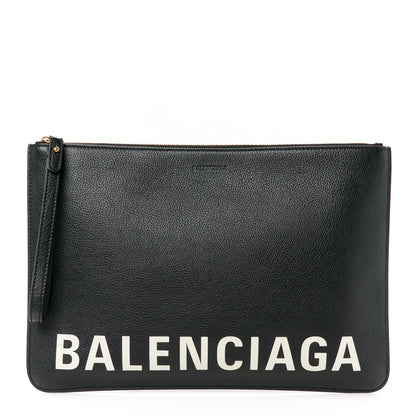 Balenciaga Calfskin Logo Medium Cash Pouch With Handle Black White 1 of 9