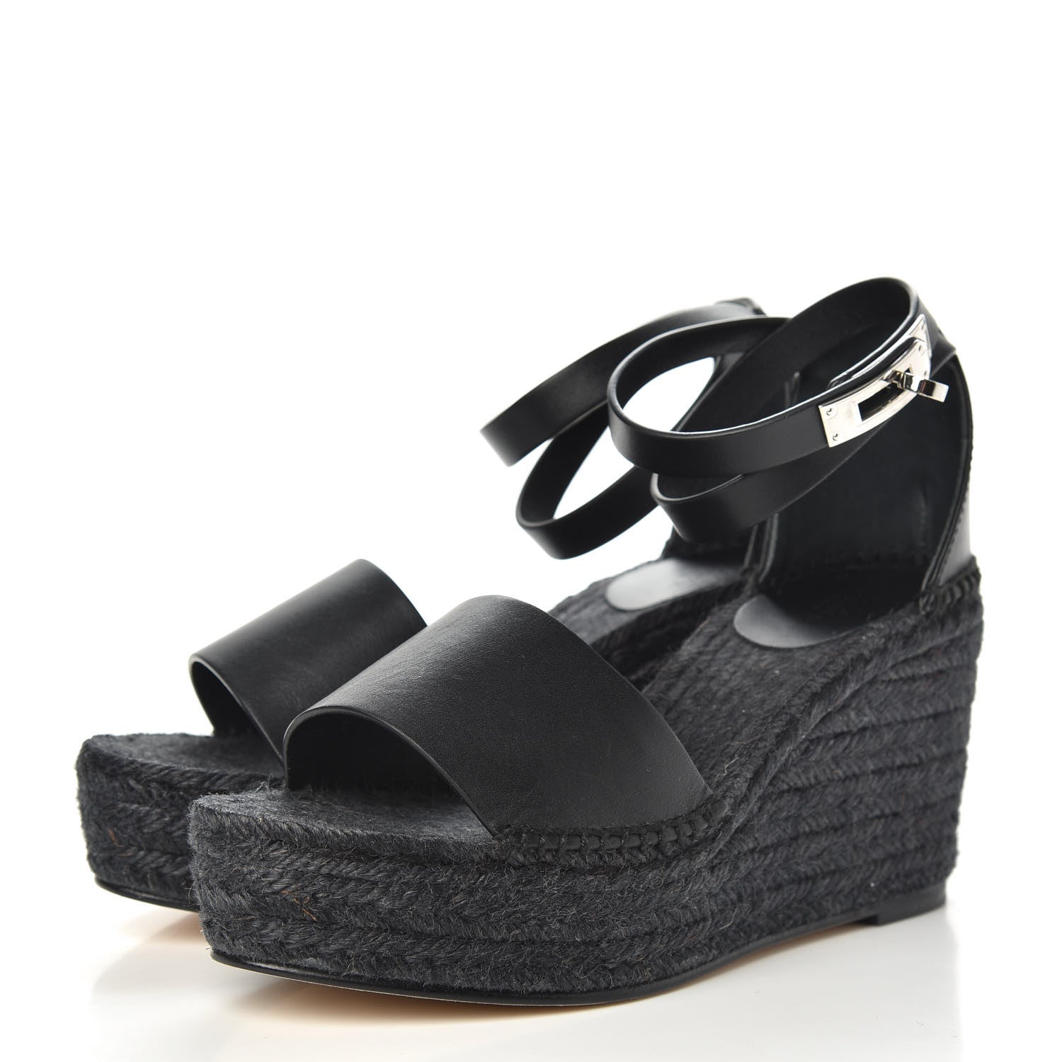 Hermes Calfskin Tipoli Espadrille Wedges 38 Black 3 of 7