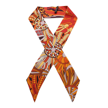 Hermes Silk Les Flots du Cheval Twilly Orange 1 of 3