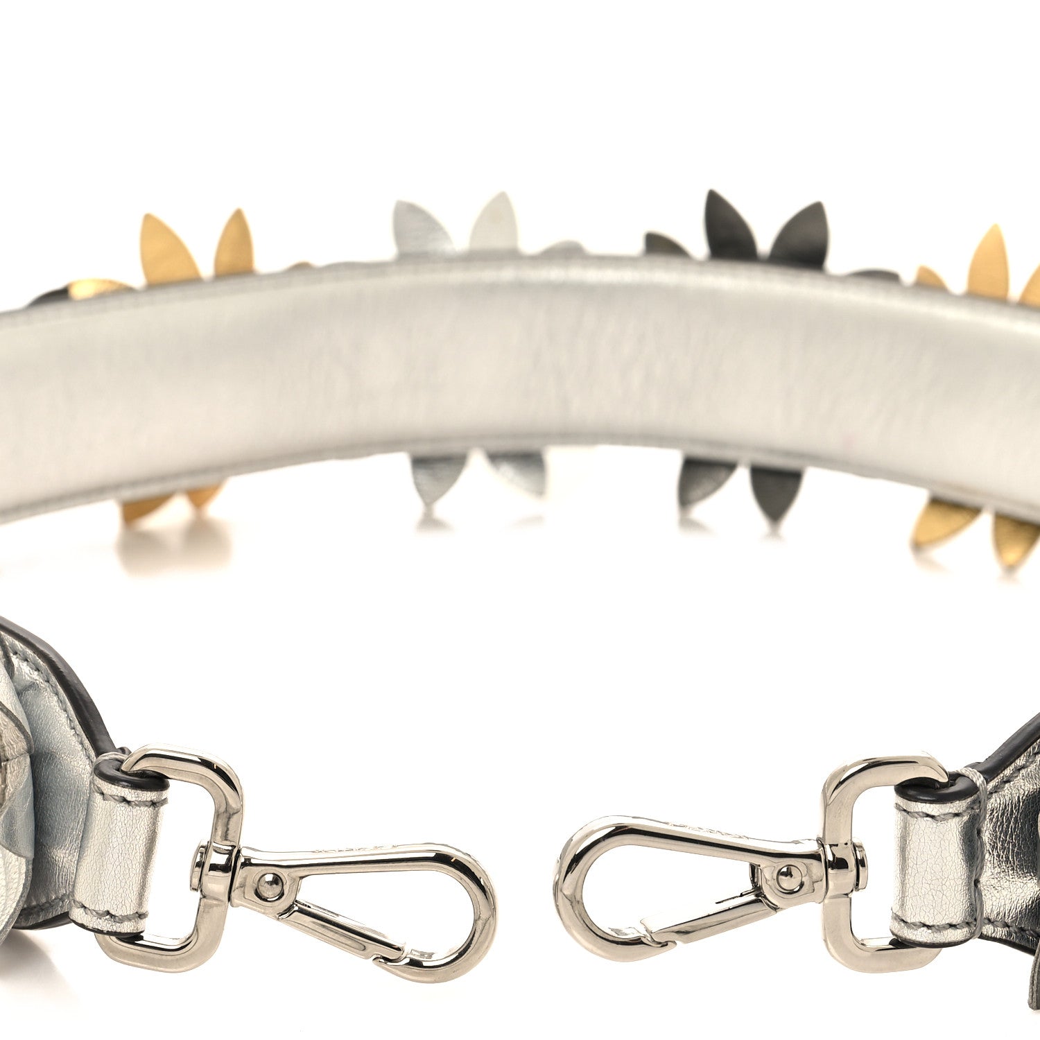 Fendi Vitello Catalan Mirror Strap You Studded Strap You Silver Gold 3 of 4