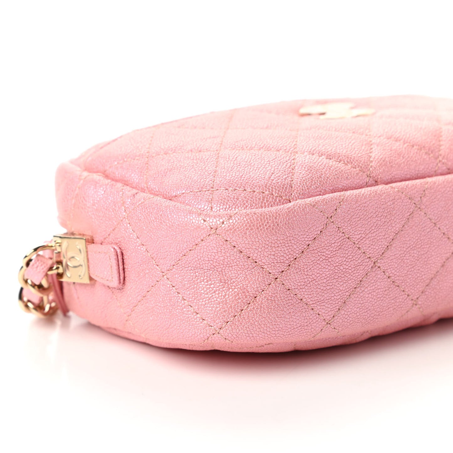 Iridescent Caviar Quilted Small Timeless Camera Case Pink