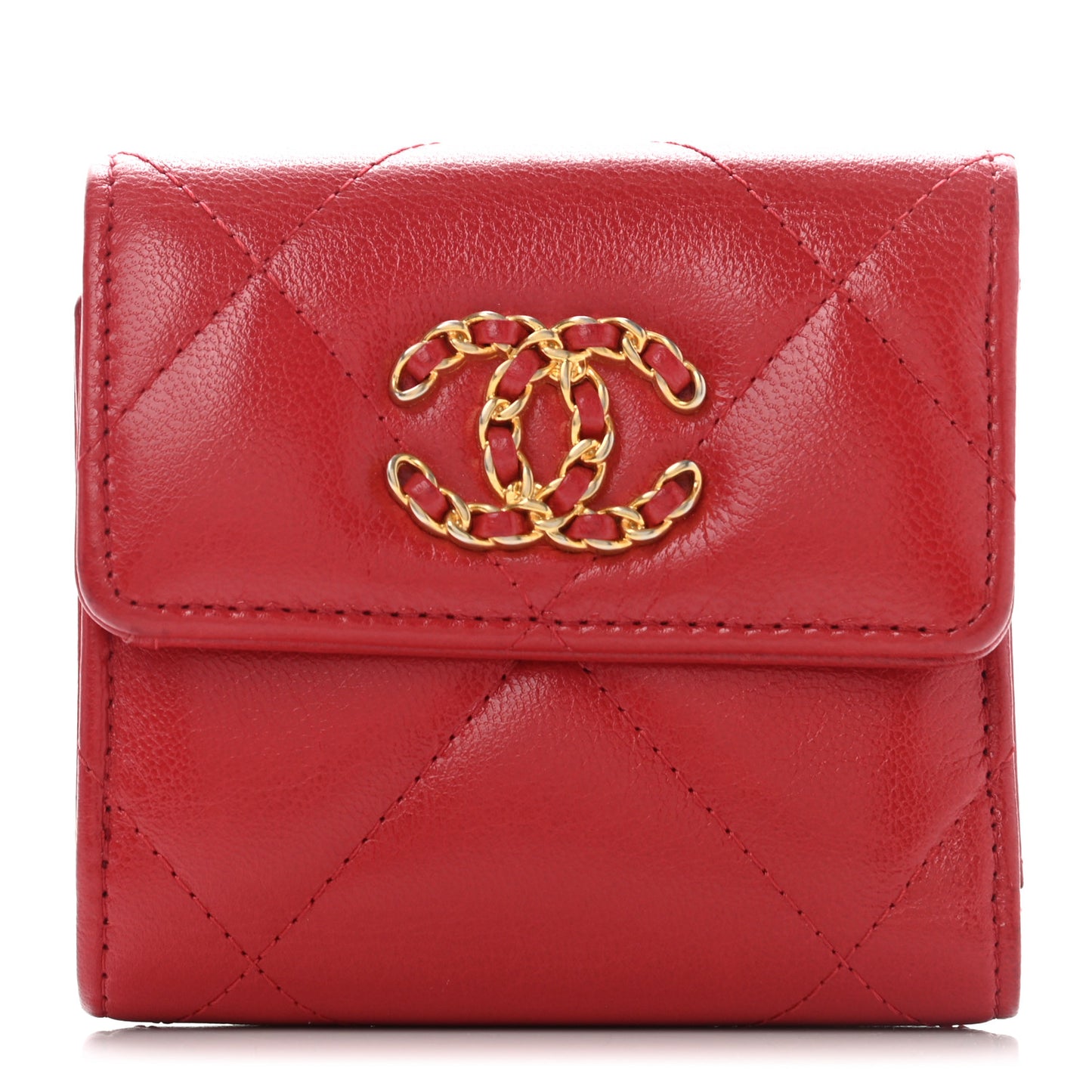 Goatskin Quilted Chanel 19 Small Flap Wallet Red