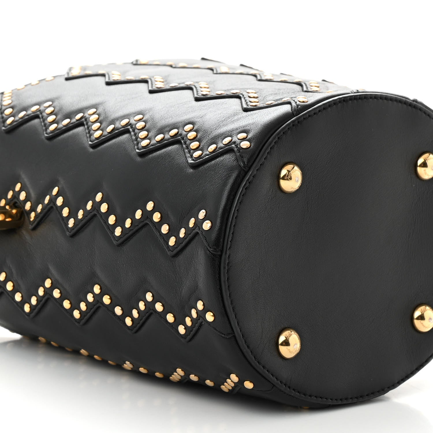 Salvatore Ferragamo X SARA BATTAGLIA Calfskin Studded Zig Zag Bucket Shoulder Bag Black 9 of 10