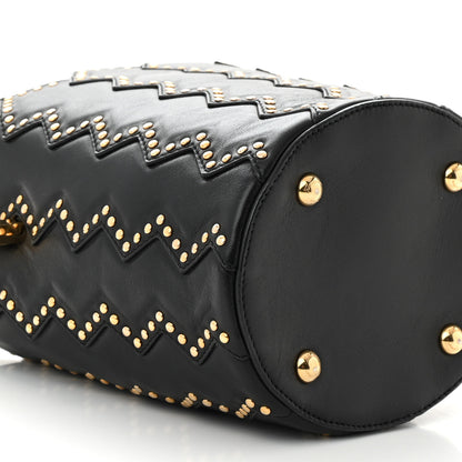 Salvatore Ferragamo X SARA BATTAGLIA Calfskin Studded Zig Zag Bucket Shoulder Bag Black 9 of 10