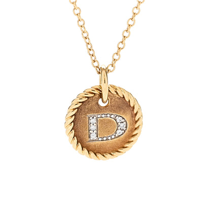 David Yurman 18K Yellow Gold Diamond Initial D Charm Necklace 4 of 7