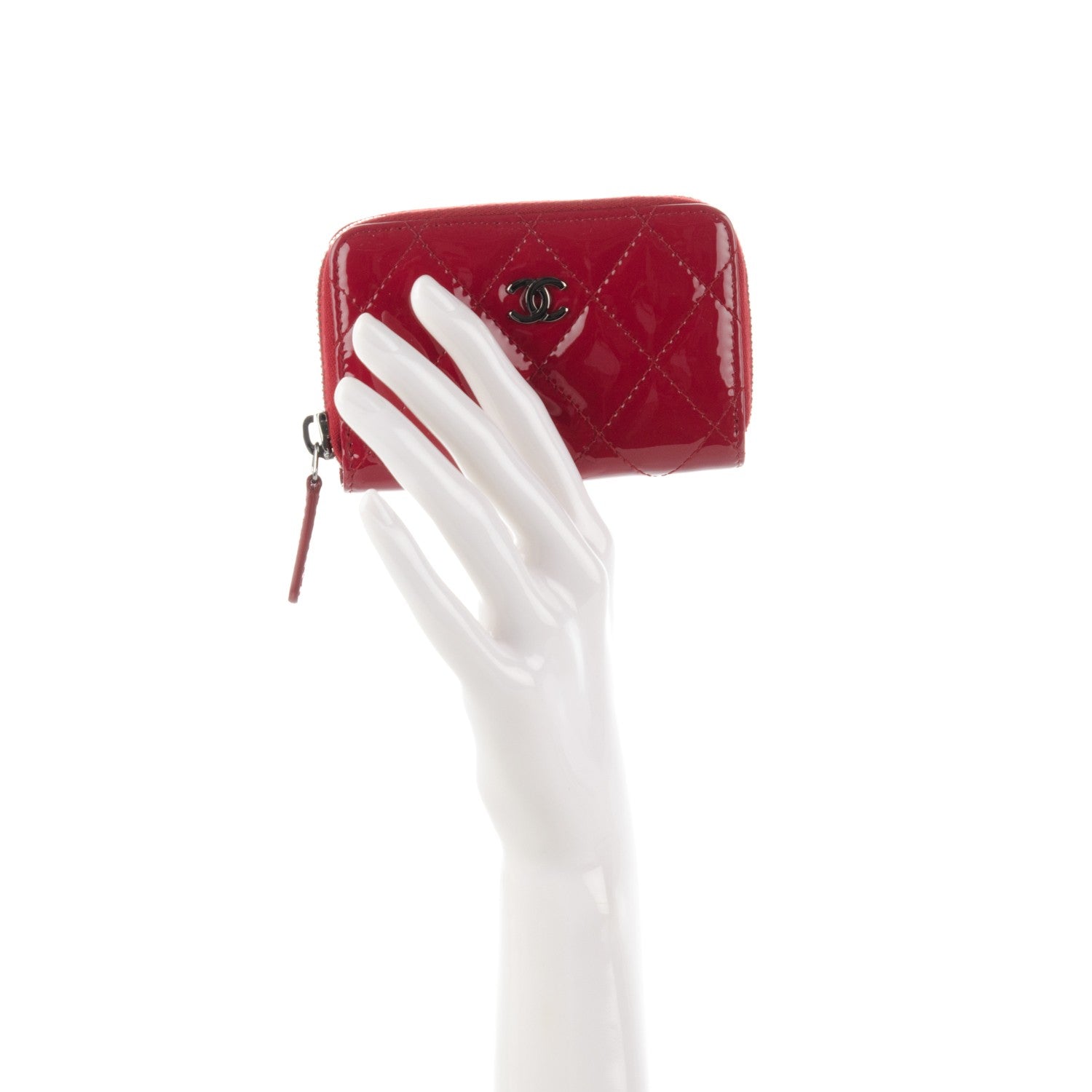 Chanel Patent Calfskin Quilted Zip Coin Purse Red 2 of 7