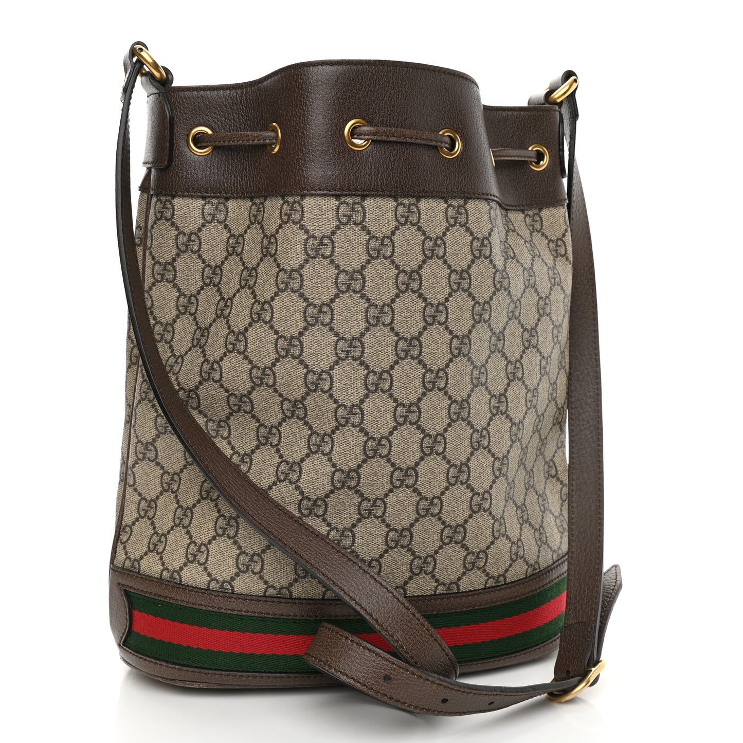 GG Supreme Monogram Web Ophidia Bucket Bag Brown