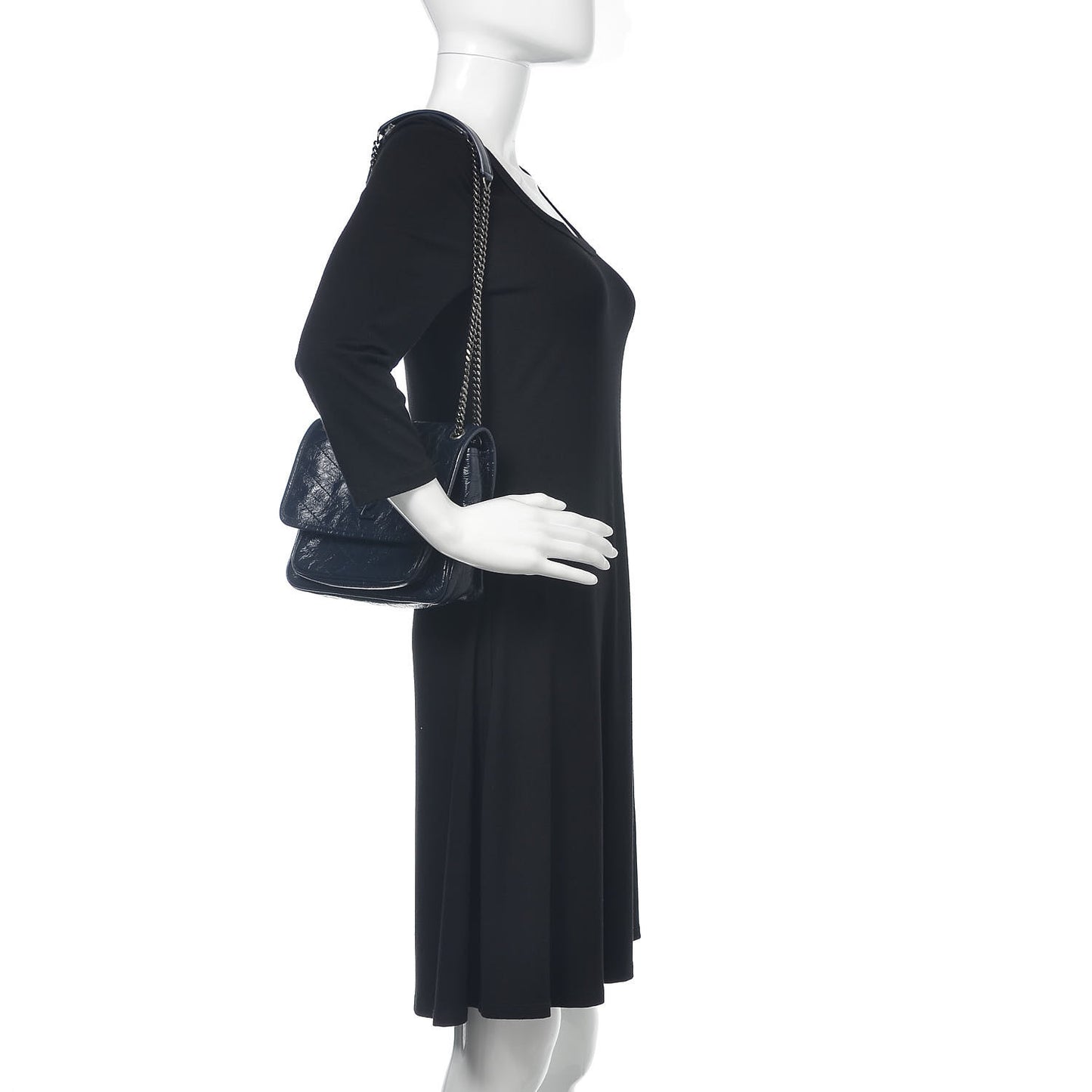 Crinkled Calfskin Matelasse Monogram Large Niki Chain Satchel Deep Marine