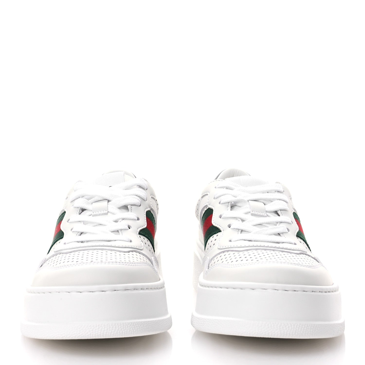 Gucci Calfskin Web Perforated Womens Platform 55mm Sneakers 38.5 White Bright Splash 3 of 9