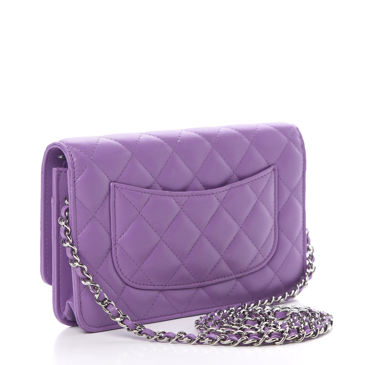 Lambskin Quilted Wallet On Chain WOC Purple