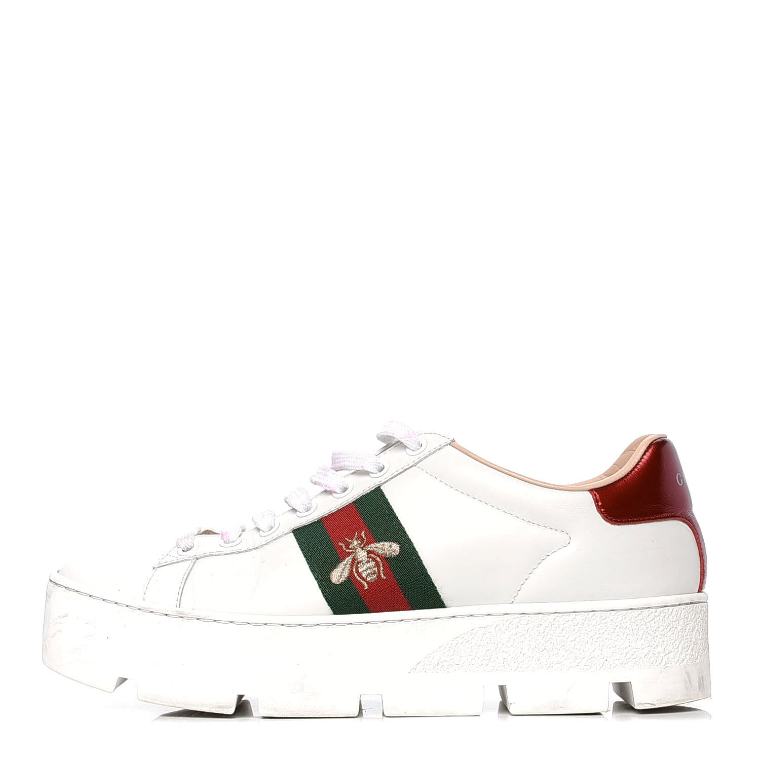 Gucci Calfskin Web Bee Embroidered Womens Ace Platform Sneakers 39 White 1 of 7