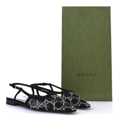 Gucci Tela Retino Kid Scamosciato Crystal GG Monogram Square Demi Ballet Flats 36 Black 8 of 8