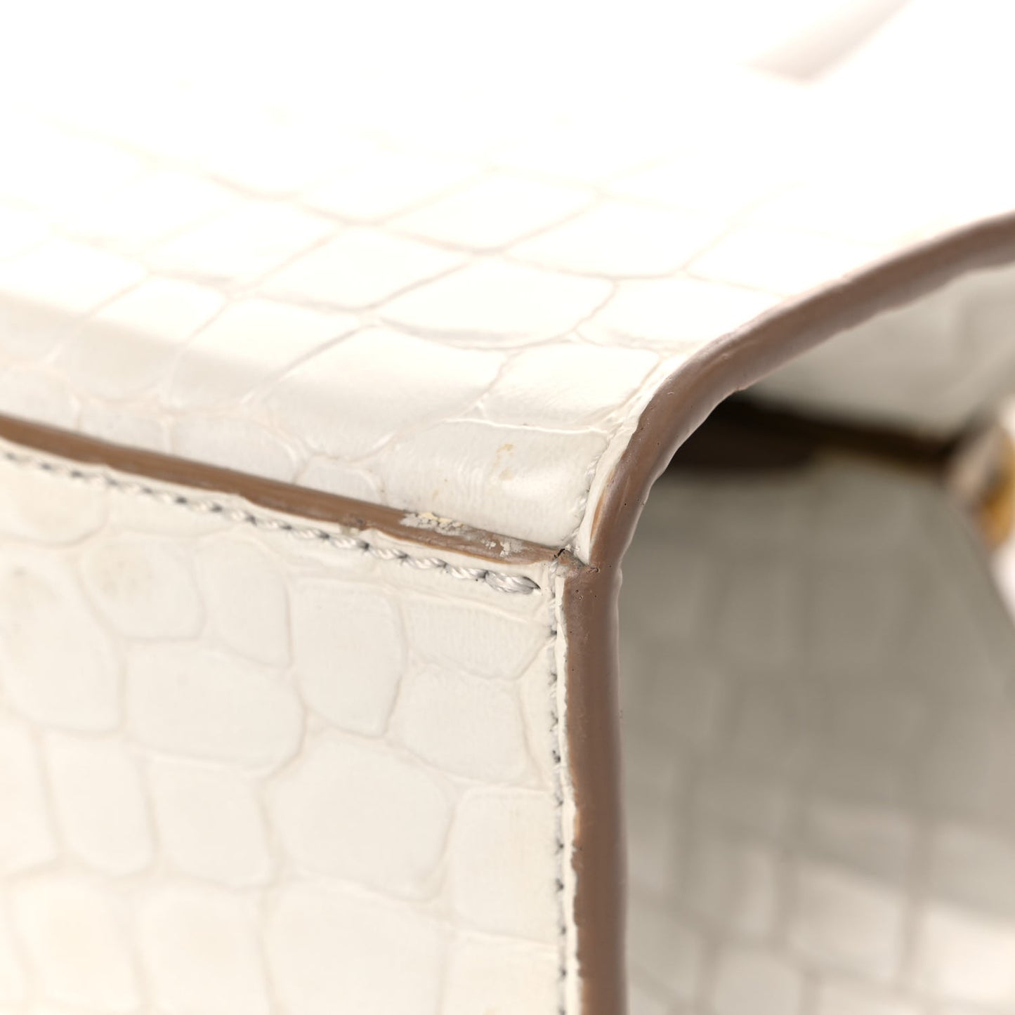 Crocodile Embossed Structured Shoulder Bag White