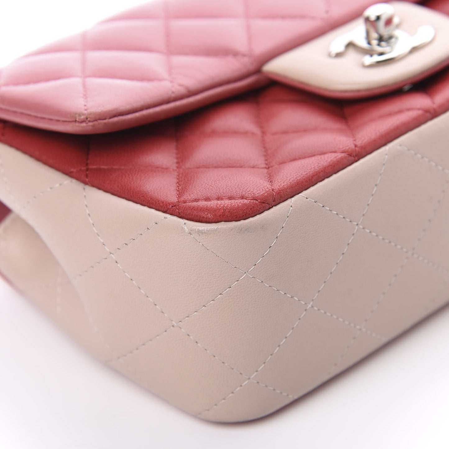 Lambskin Quilted Valentine Charms Tri-Color Mini Rectangular Flap Pink