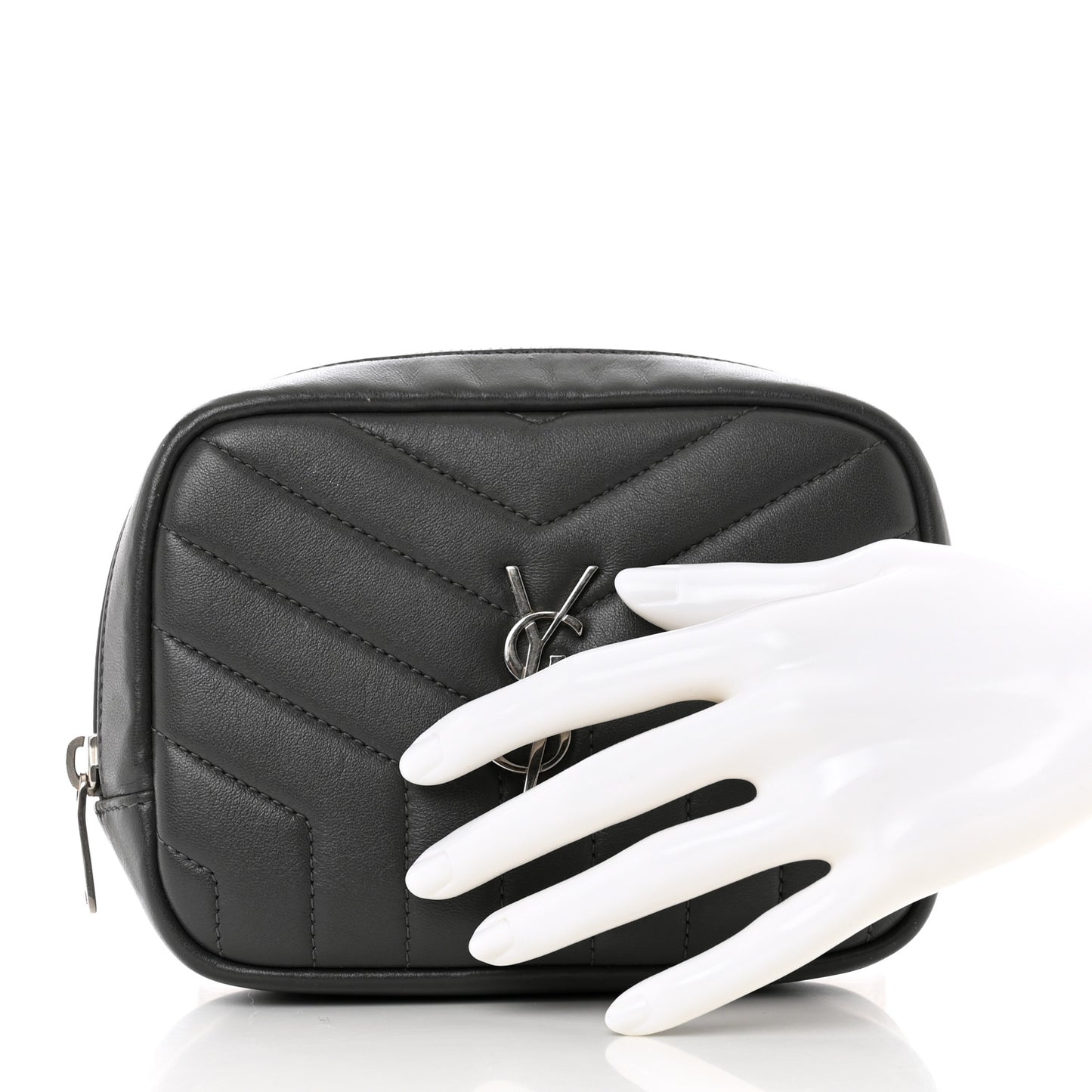 Lambskin Y Quilted Monogram Loulou Cosmetic Case Asphalt Grey