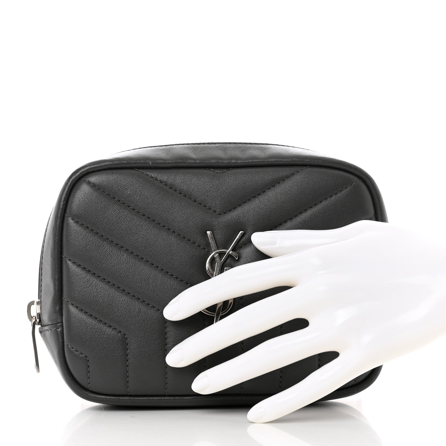 Saint Laurent Lambskin Y Quilted Monogram Loulou Cosmetic Case Asphalt Grey 2 of 7