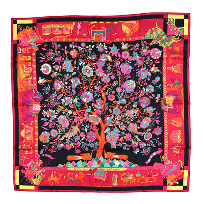 Hermes Silk Fantaisies Indiennes Scarf 90 Framboise Black Canard 1 of 3