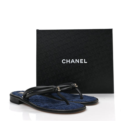 Chanel Lambskin Fabric CC Thong Sandals 40.5 Black Dark Navy 8 of 8