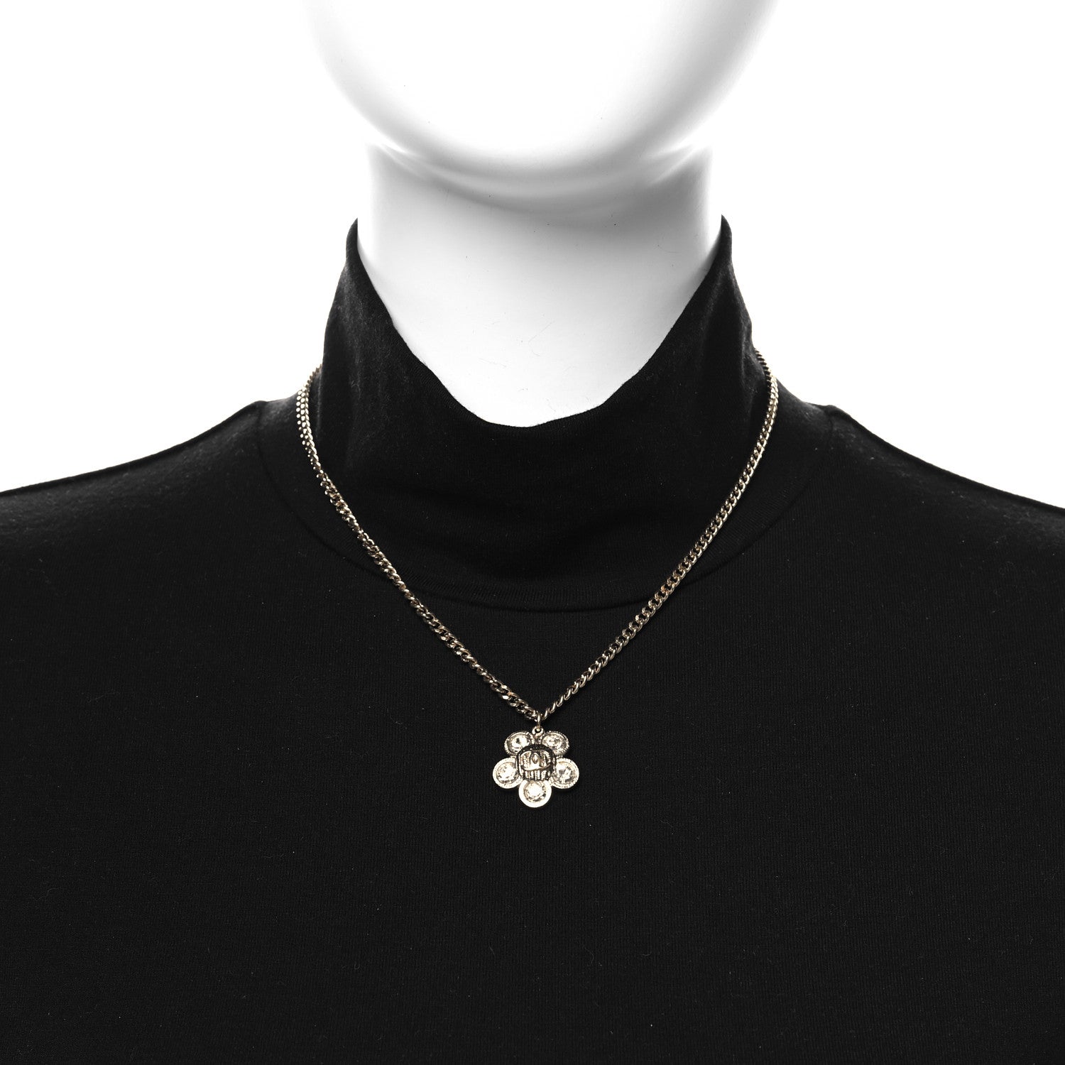 Chanel Crystal CC Flower Pendant Necklace Gold 2 of 5