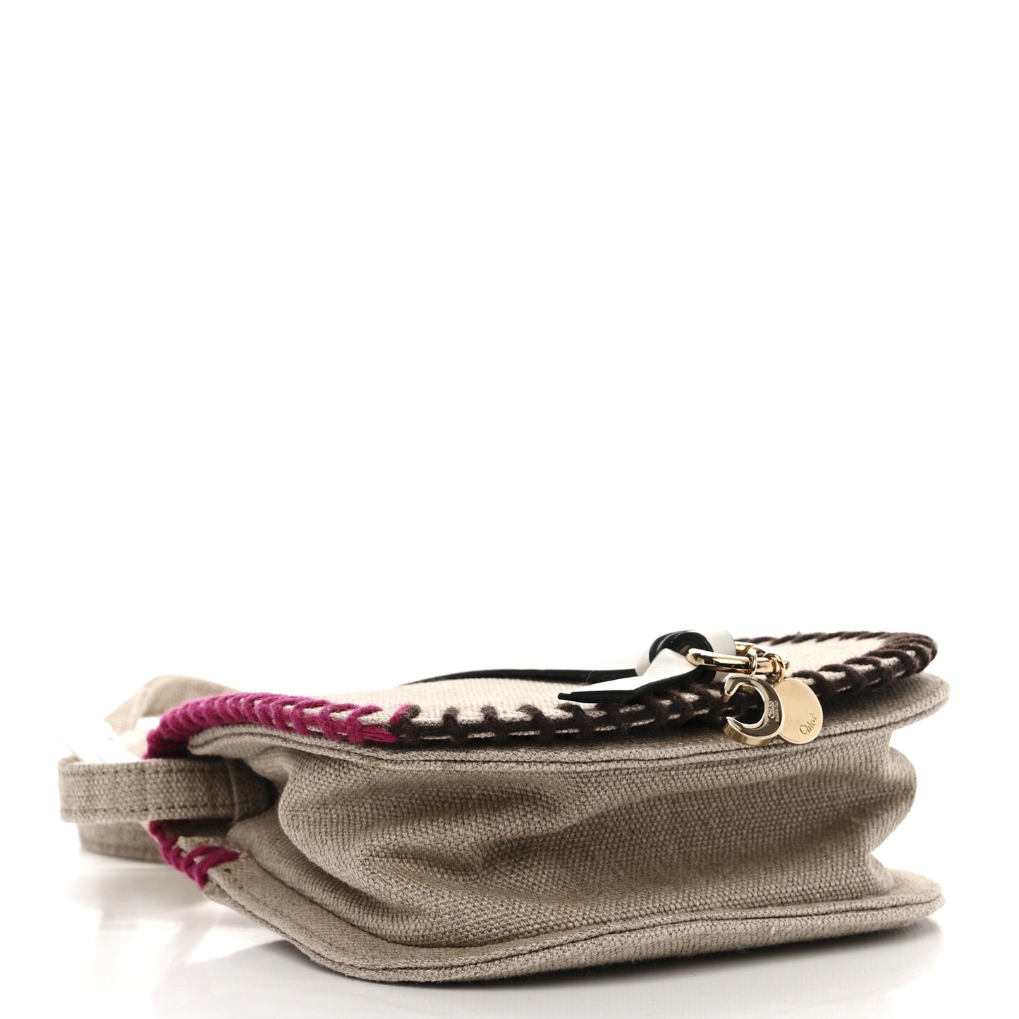 Canvas Calfskin Mini Alphabet Saddle Bag Sand
