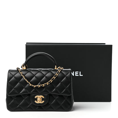 Chanel Lambskin Quilted Mini Top Handle Rectangular Flap Black 11 of 12
