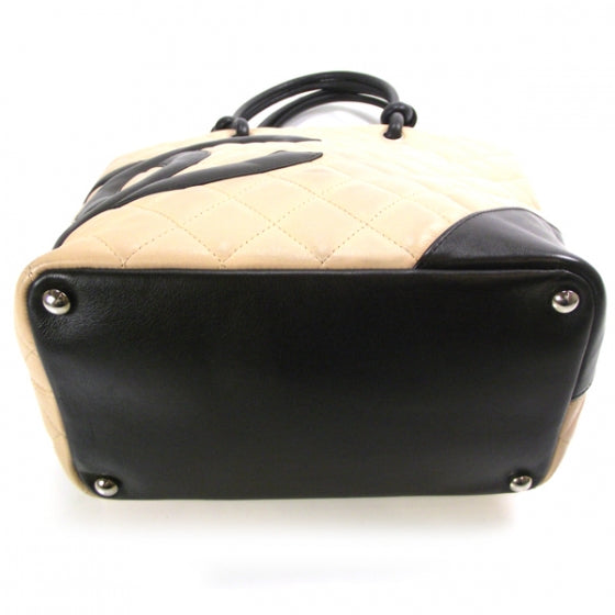 Calfskin Quilted Medium Cambon Tote Beige Black