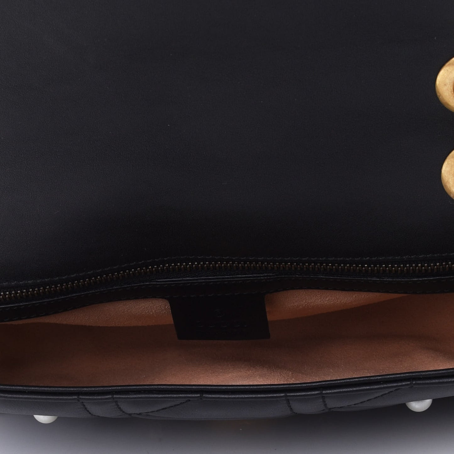 Calfskin Matelasse Studded Small Pearly GG Marmont Shoulder Bag Black