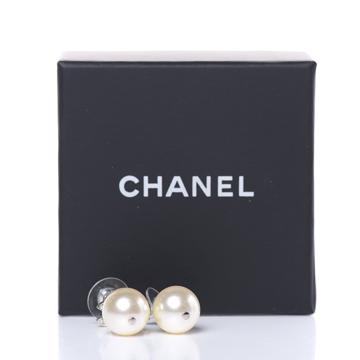 Chanel Crystal Pearl CC Drop Earrings Silver 5 of 5