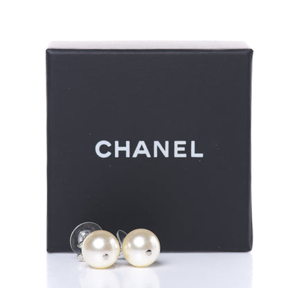Chanel Crystal Pearl CC Drop Earrings Silver 5 of 5