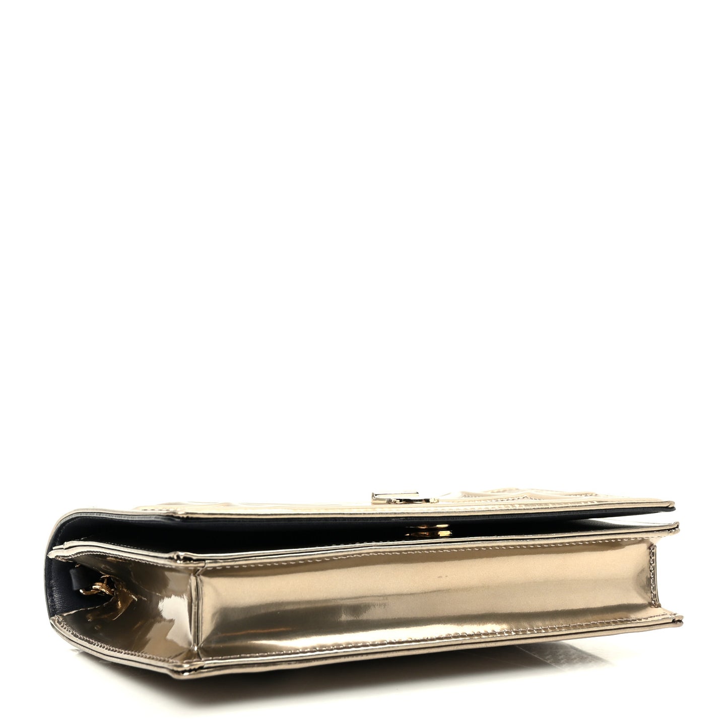 Metallic Patent Micro-Cannage Diorama Wallet on Chain Pouch Gold