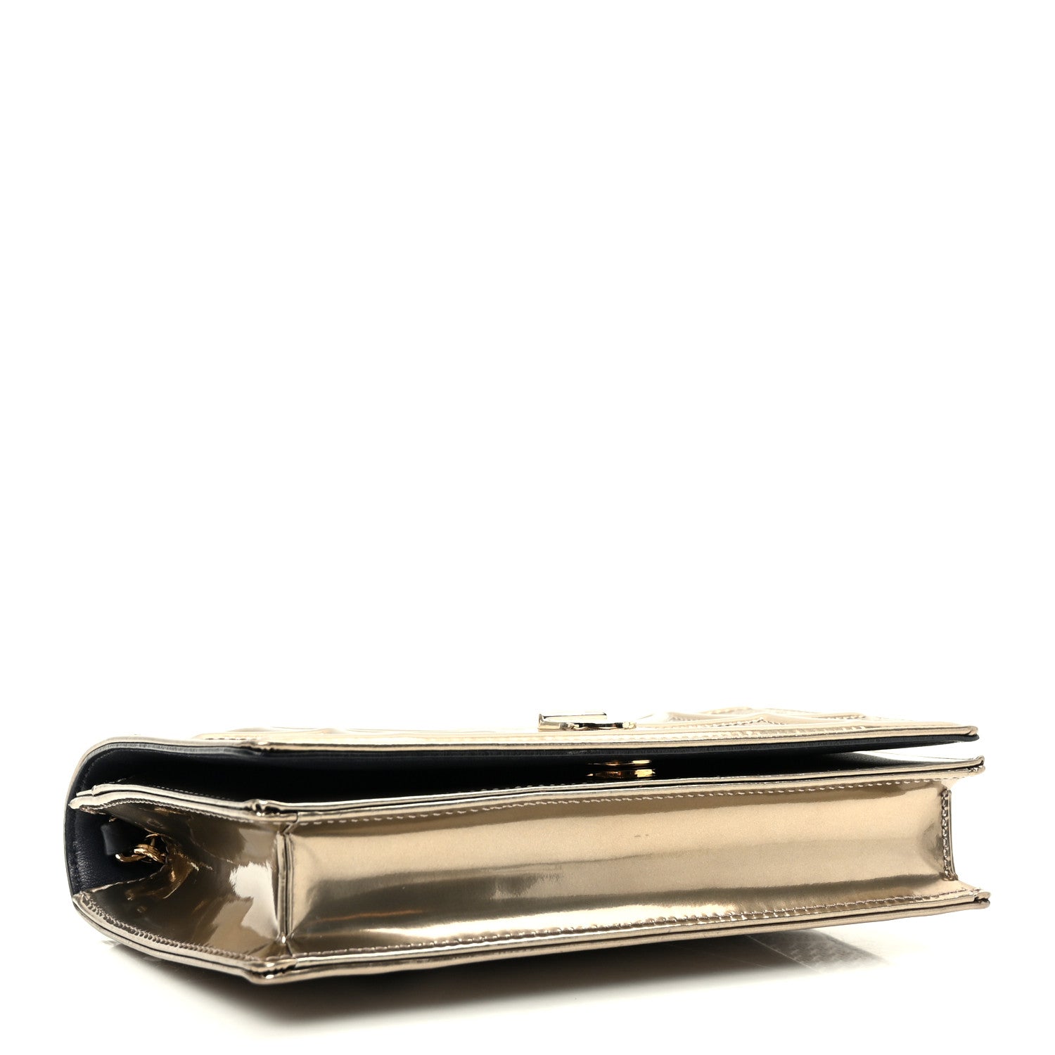 Christian Dior Metallic Patent Micro-Cannage Diorama Wallet on Chain Pouch Gold 4 of 9