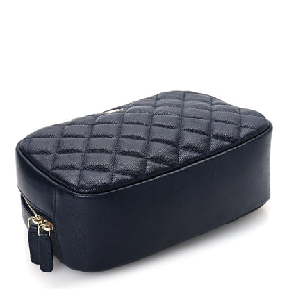 Chanel Caviar Quilted Medium Curvy Pouch Cosmetic Case Navy 4 of 8