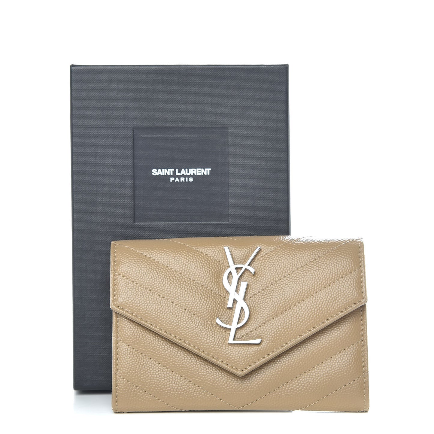 Grain De Poudre Matelasse Chevron Small Monogram Envelope Wallet Dark Beige