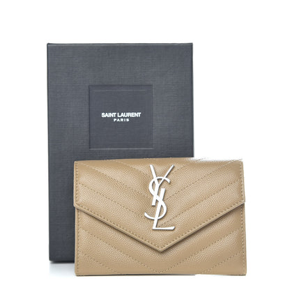 Saint Laurent Grain De Poudre Matelasse Chevron Small Monogram Envelope Wallet Dark Beige 11 of 11