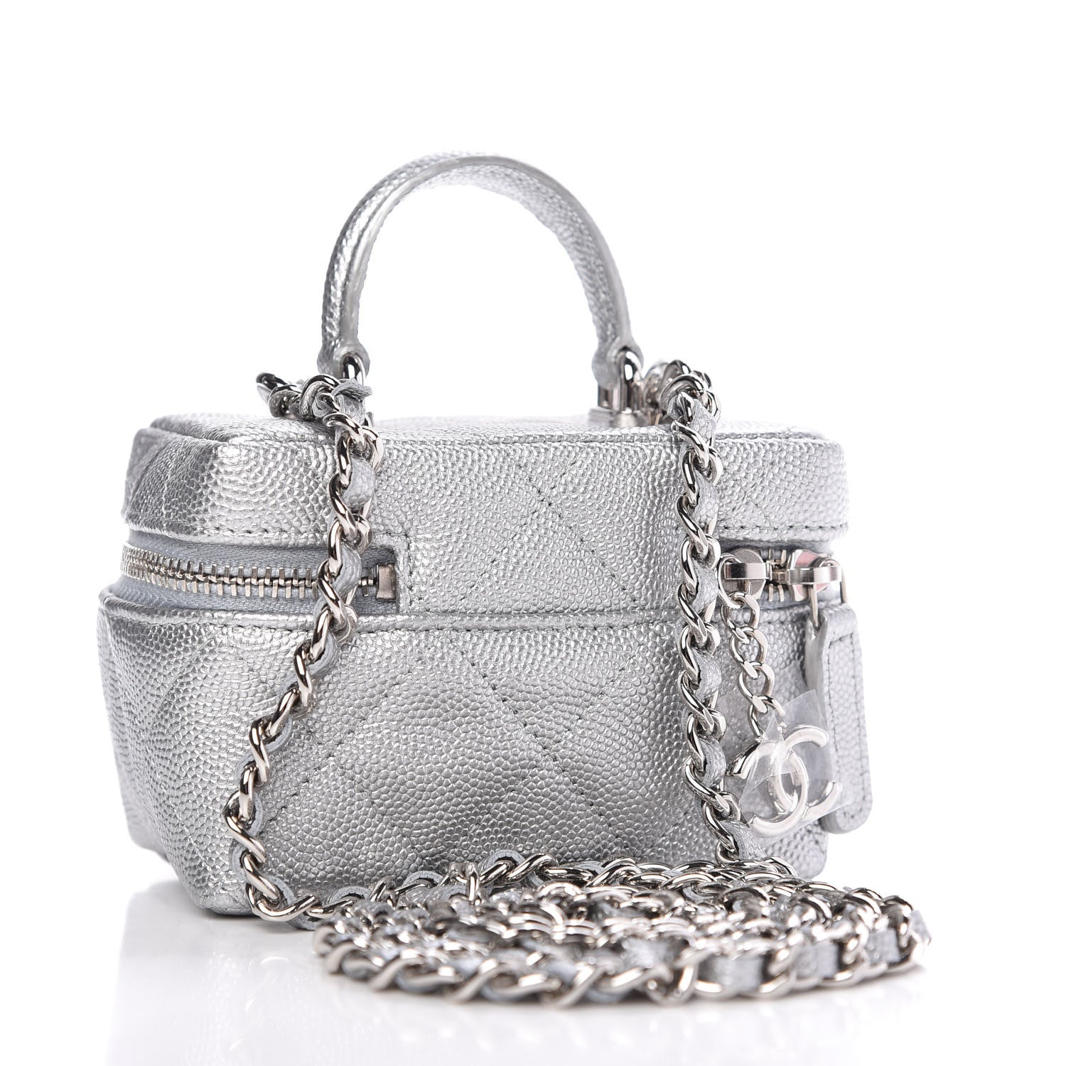 Chanel Metallic Caviar Quilted Mini Top Handle Vanity With Chain Silver 2 of 9