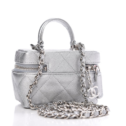 Chanel Metallic Caviar Quilted Mini Top Handle Vanity With Chain Silver 2 of 9